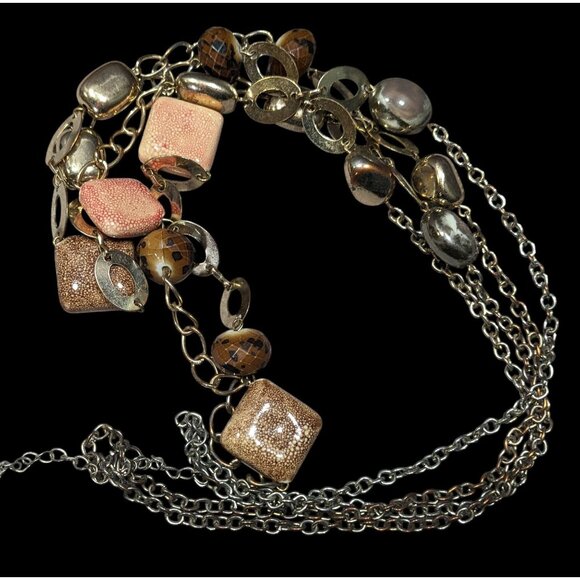 Retro Chunky Ceramic Glass And Metal Layered Necklace - Picture 1 of 8